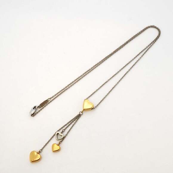 Tiffany Necklace Multi-Heart Drop 18K Yellow Gold 18KWG White Women's - Picture 3 of 6